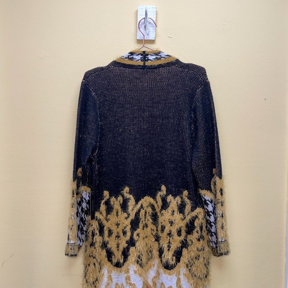 NWT Small Max Sport LA Boho B&W/Gold/Pink Long Sweater Duster with front pockets - Picture 5 of 15